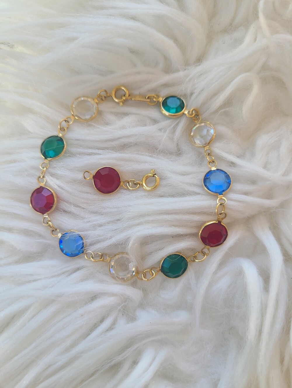 Swarovski Bezel Bracelet with Blue, Green, Red and Clear Crystals- Excellent Con